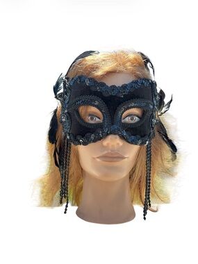 Black Sequin Feather Masquerade Mask